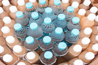 Bottled Water in wooden tank.